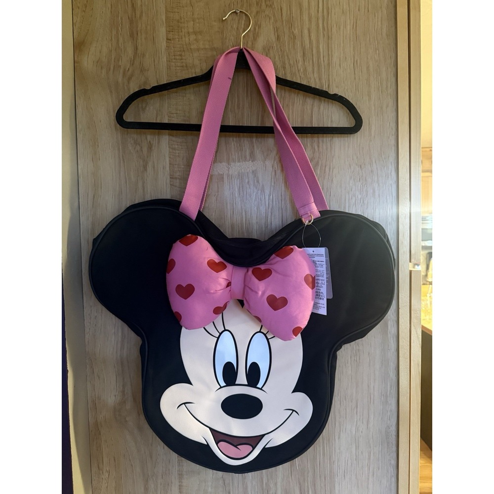 2026 Disney Parks Minnie Mouse Pink Now Big Face Hearts Large Canvas Tote Bag